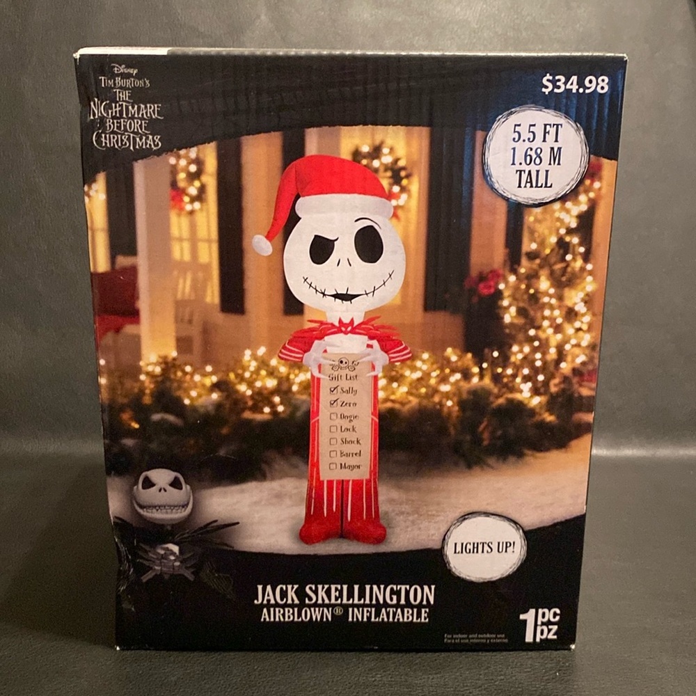 Gemmy Christmas Inflatable Jack Skellington with Wish List, 5.5 ft Height